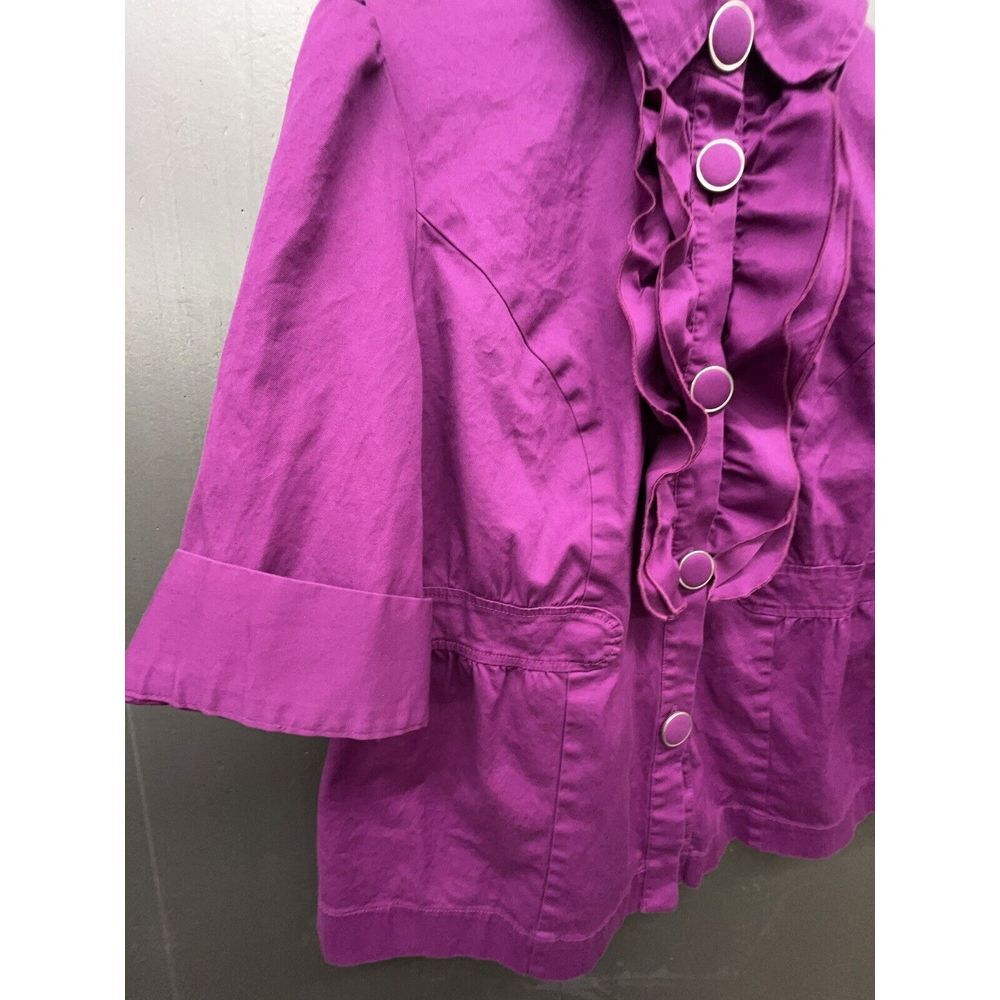 Lane Bryant Shacket 16 Purple Ruffle Button Cotton Stretch 3/4 Sleeve Top Blouse - Picture 6 of 13